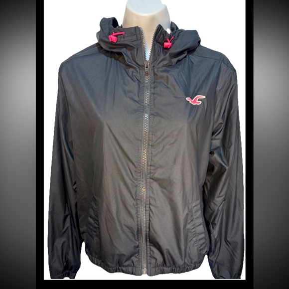 Hollister Black/Pink Windbreaker Jacket Women’s Size Medium- lightweight - Picture 1 of 8